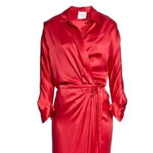 TWP Nights at Hotel du Cap Long Sleeve Silk Wrap Shirtdress